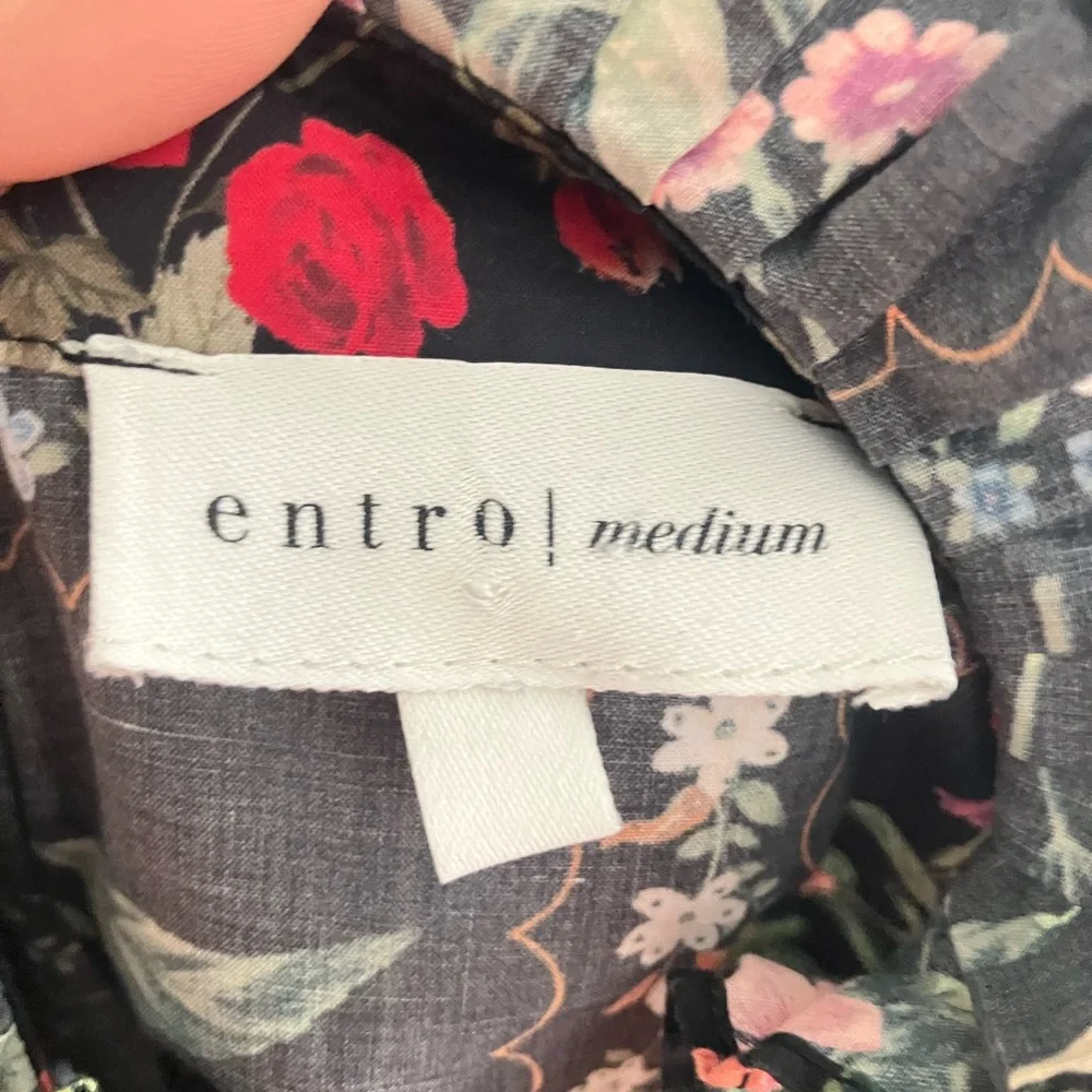entro Black Blouse with Red and Pink Floral Print - Picture 7 of 9